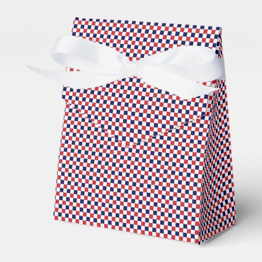 Rood, wit, blauw Gingham-PARTIJ FAVOR BOX, tent Bedankdoosjes (Voorkant Zijde)