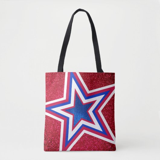 Rood Wit Blauw Glitter Amerikaanse sterren en stre Tote Bag (Voorkant)
