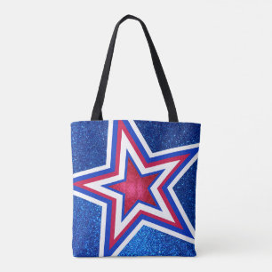 Rood Wit Blauw Glitter Amerikaanse sterren en stre Tote Bag