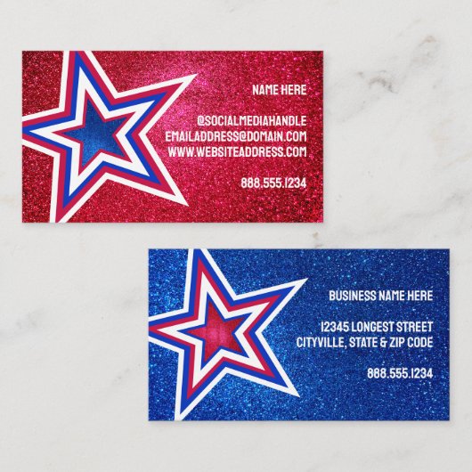 Rood Wit Blauw Glitter Amerikaanse Sterren Sjabloo Visitekaartje (Voorkant / Achterkant)