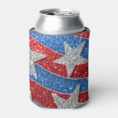 Rood Wit Blauw Glitter Amerikaanse Vlag Sterren St Blikjeskoeler (Blikje Voorkant)