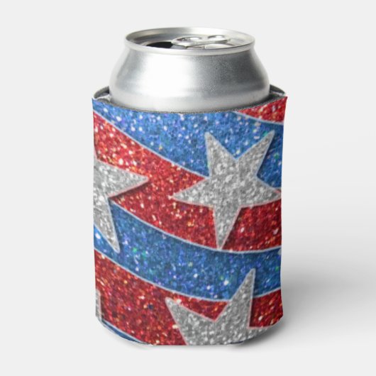 Rood Wit Blauw Glitter Amerikaanse Vlag Sterren St Blikjeskoeler (Blikje Voorkant)