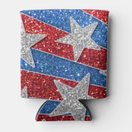 Rood Wit Blauw Glitter Amerikaanse Vlag Sterren St Blikjeskoeler (Voorkant)