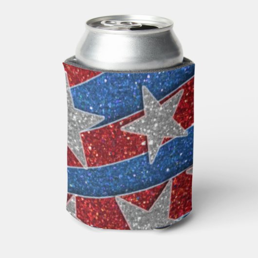 Rood Wit Blauw Glitter Amerikaanse Vlag Sterren St Blikjeskoeler (Blikje Achterkant)