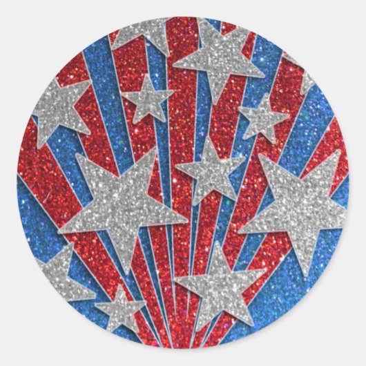 Rood Wit Blauw Glitter Amerikaanse Vlag Sterren St Ronde Sticker (Voorkant)