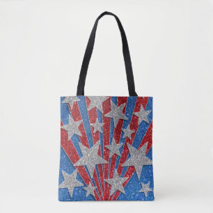 Rood Wit Blauw Glitter Amerikaanse Vlag Sterren St Tote Bag
