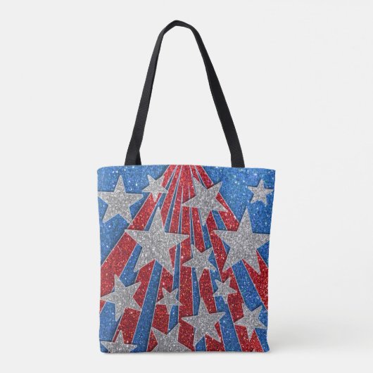 Rood Wit Blauw Glitter Amerikaanse Vlag Sterren St Tote Bag (Achterkant)