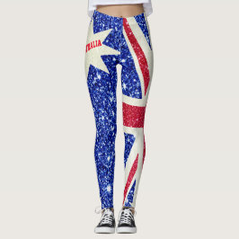 Rood Wit & Blauw Glitter, Australië Vlag Vrouwen Leggings