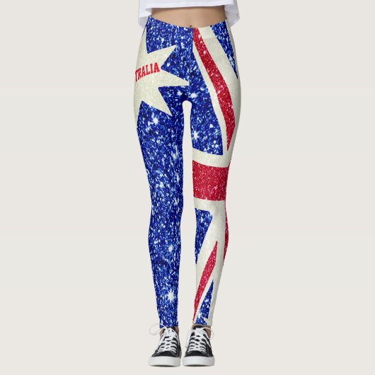 Rood Wit & Blauw Glitter, Australië Vlag Vrouwen Leggings (Voorkant)