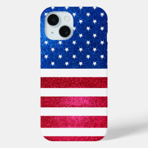 Rood Wit Blauw Glitter Patriottische Amerikaanse V iPhone 15 Case