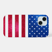 Rood Wit Blauw Glitter Patriottische Amerikaanse V iPhone 15 Case (Achterkant horizontaal)
