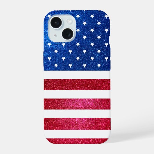Rood Wit Blauw Glitter Patriottische Amerikaanse V iPhone 15 Case (Achterkant)