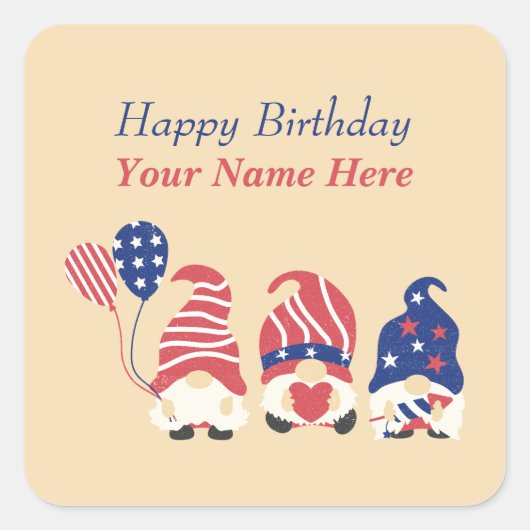 Rood, wit, blauw gnomen vierkante sticker (Voorkant)