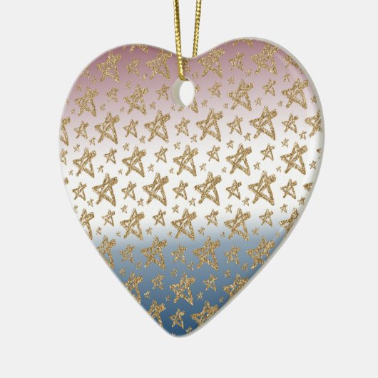 Rood Wit Blauw Goud Glitter Sterren Keramisch Ornament (Links)