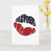 Rood Wit Blauw Goud Glitters Sterren 4e KISS LIPPE Kaart (Gele Bloem)