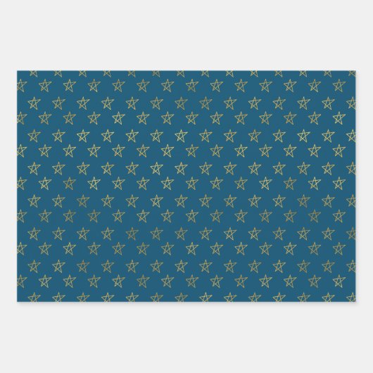 Rood Wit Blauw Goud Sterren Schijnen Helder Inpakpapier Vel (Voorkant 3)