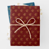 Rood Wit Blauw Goud Sterren Schijnen Helder Inpakpapier Vel (In situ)