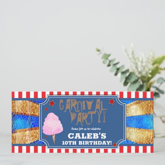 Rood Wit Blauw Gouden Carnaval Feest Ticket Kaart (Staand voorkant)