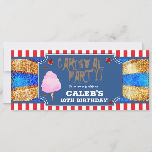 Rood Wit Blauw Gouden Carnaval Feest Ticket Kaart (Voorkant)