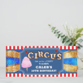 Rood Wit Blauw Gouden Circus Feest Ticket Kaart (Staand voorkant)
