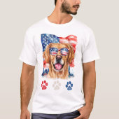 Rood Wit Blauw Gouden Retriever Hond 4 juli T-shirt (Voorkant)
