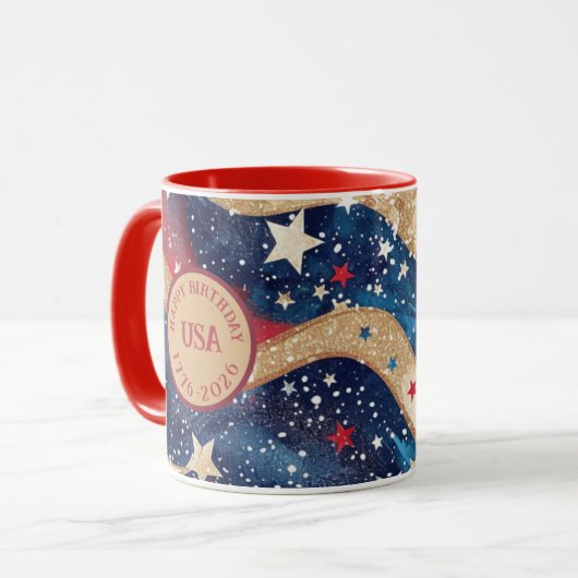 Rood Wit Blauw Gouden Strepen Mok (Voorkant links)