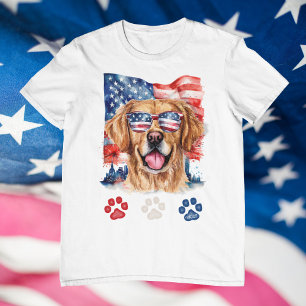 Rood Wit Blauw Goudkleurige Retriever Hond 4 Juli T-shirt