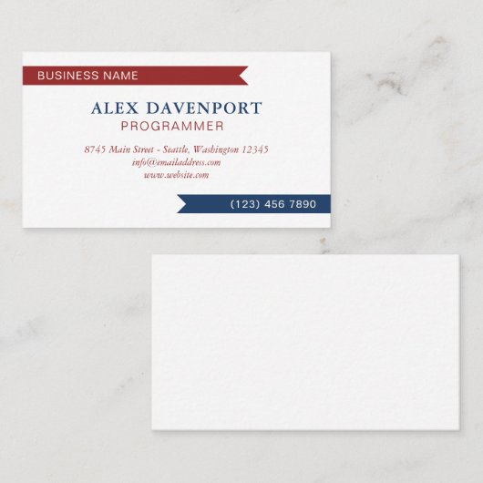 Rood Wit Blauw Guidon wimpel elk beroep Visitekaartje (Voorkant / Achterkant)