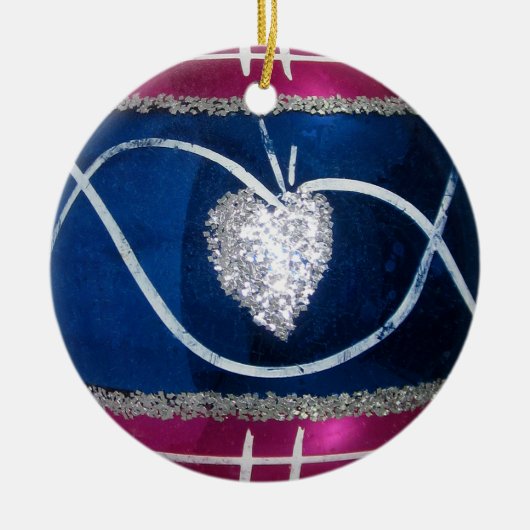 Rood Wit Blauw Hart Glas Kerst Keramisch Ornament (Voorkant)