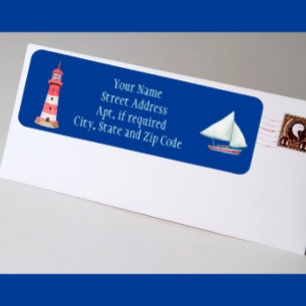 Rood wit blauw het het adresetiket van de vuurtore etiket