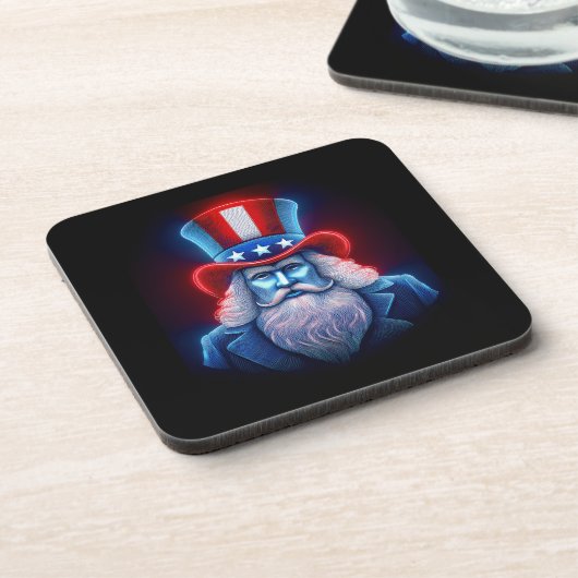 Rood Wit Blauw Hologram van USA Uncle Sam Bier Onderzetter (Linkerzijde)