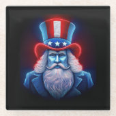 Rood Wit Blauw Hologram van USA Uncle Sam Glazen Onderzetter (Voorkant)