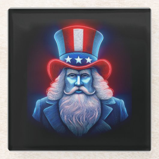 Rood Wit Blauw Hologram van USA Uncle Sam Glazen Onderzetter (Voorkant)