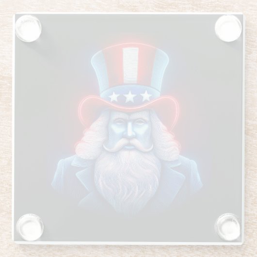 Rood Wit Blauw Hologram van USA Uncle Sam Glazen Onderzetter (Achterkant)