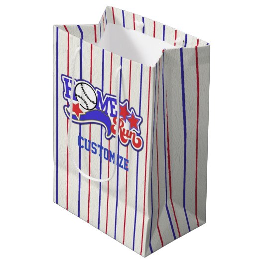 Rood Wit & Blauw Honkbal Thuisrun Gestreepte Medium Cadeauzakje (Voorkant Gekanteld)