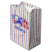 Rood Wit & Blauw Honkbal Thuisrun Gestreepte Medium Cadeauzakje (Achterkant Gekanteld)