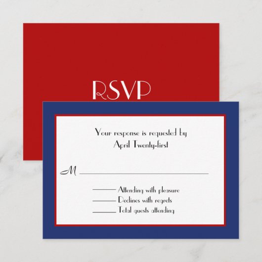 Rood, Wit, & Blauw Huwelijk RSVP-Kaart RSVP Kaartje (Voorkant / Achterkant)