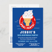 Rood Wit Blauw Ijscrème Pool Party Kinder Zomer Uitnodiging Briefkaart (Voorkant / Achterkant)