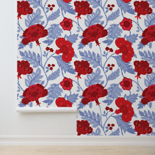 Rood, Wit & Blauw Indisch Bloemen Patroon Behang