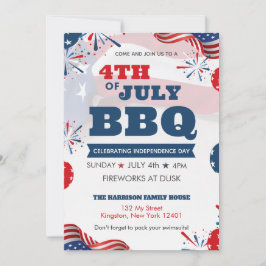 Rood Wit Blauw Juli 4de Feest BBQ Viering Kaart