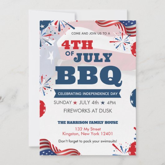 Rood Wit Blauw Juli 4de Feest BBQ Viering Kaart (Voorkant)