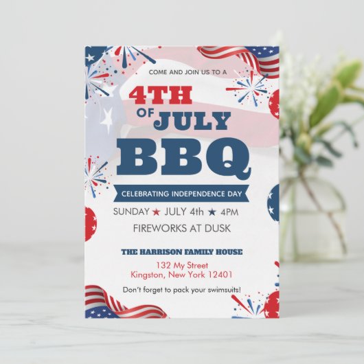 Rood Wit Blauw Juli 4de Feest BBQ Viering Kaart (Staand voorkant)