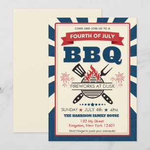 Rood Wit Blauw Juli 4de Feest BBQ Viering Kaart