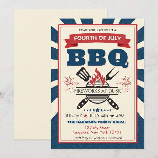 Rood Wit Blauw Juli 4de Feest BBQ Viering Kaart (Voorkant / Achterkant)