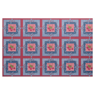 Rood Wit Blauw Kersen Gingham Patchwork Quilt Stof