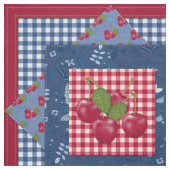 Rood Wit Blauw Kersen Gingham Patchwork Quilt Stof (Swatch)