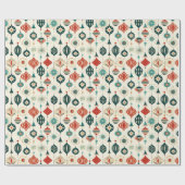 Rood Wit Blauw Kerst Ornamenten Feestelijk Patroon Cadeaupapier (Vlak)