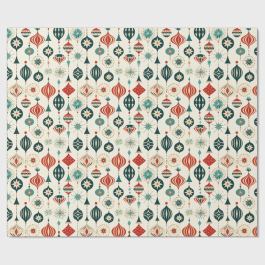 Rood Wit Blauw Kerst Ornamenten Feestelijk Patroon Cadeaupapier (Vlak)