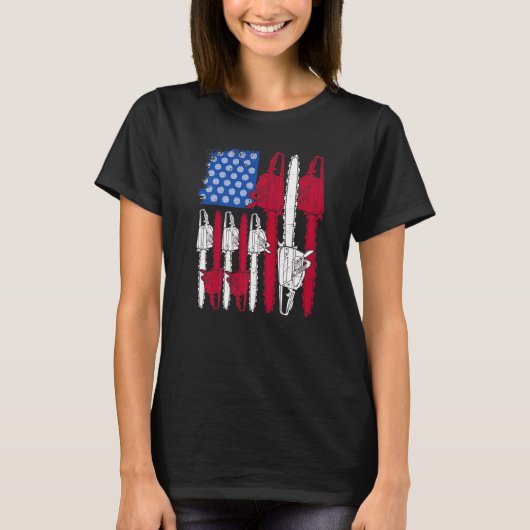 Rood Wit Blauw Kettingzaag Amerikaanse Arborist 4e T-shirt (Voorkant)