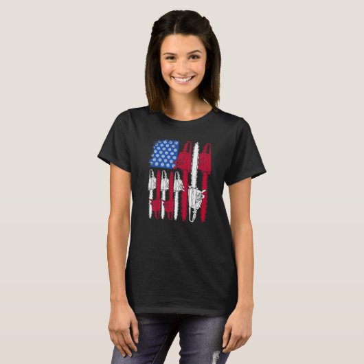 Rood Wit Blauw Kettingzaag Amerikaanse Arborist 4e T-shirt (Voorkant volledig)